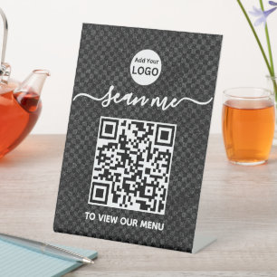 QR Code Menu Logo Black Contactless Modern Pedes Pedestal Sign