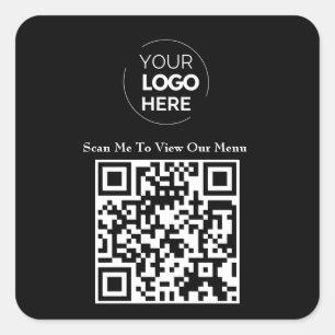 QR Code Menu   Logo Black Contactless Modern Square Sticker