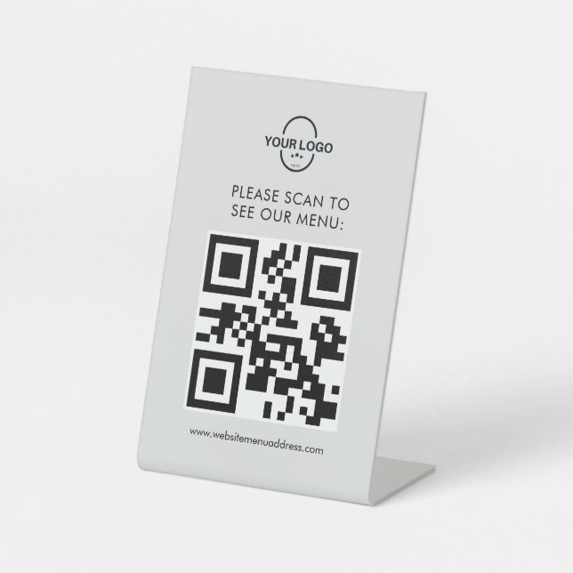 QR Code Menu Logo Contactless Modern Cafe Pedestal Sign (Front)