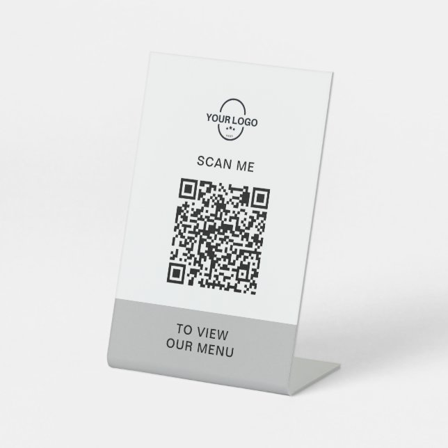 QR Code Menu | Logo Contactless Modern Pedestal Si Sign (Front)