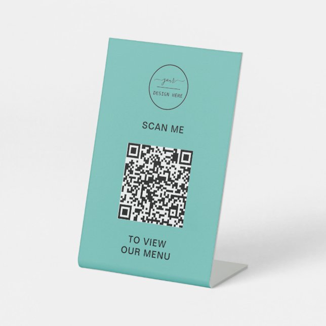 QR Code Menu | Logo Contactless Modern Pedestal Si Sign (Front)