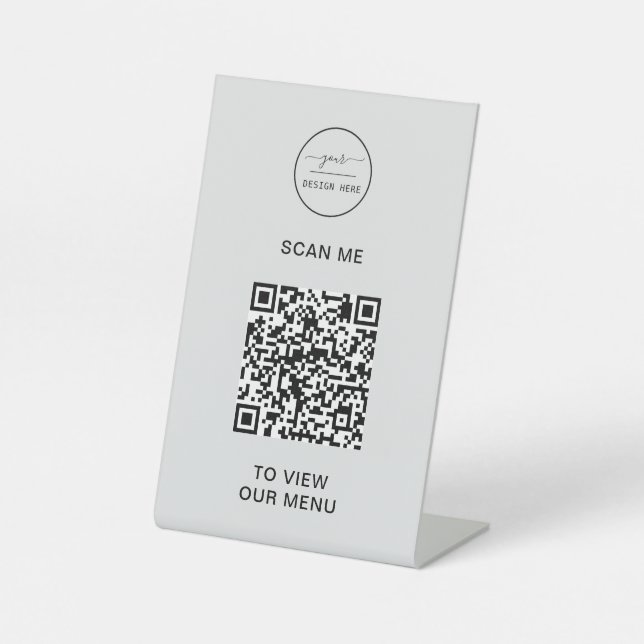QR Code Menu | Logo Contactless Modern Pedestal Si Sign (Front)