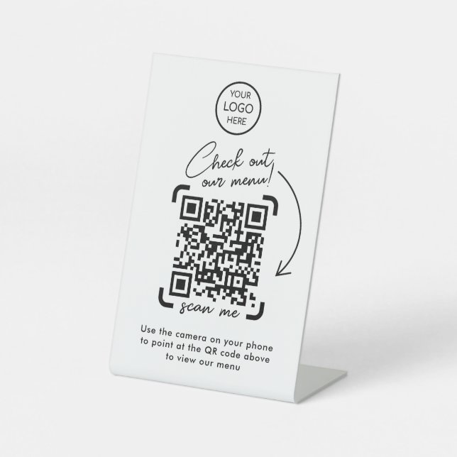 QR Code Menu | Logo Contactless Modern Pedestal Sign (Front)