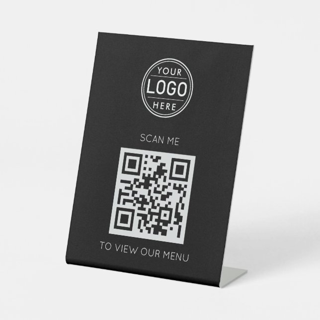 QR Code Menu Logo Modern Black Pedestal Sign (Front)