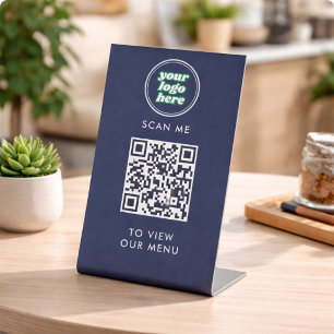 QR Code Menu Logo Navy Contactless Modern Pedestal Sign