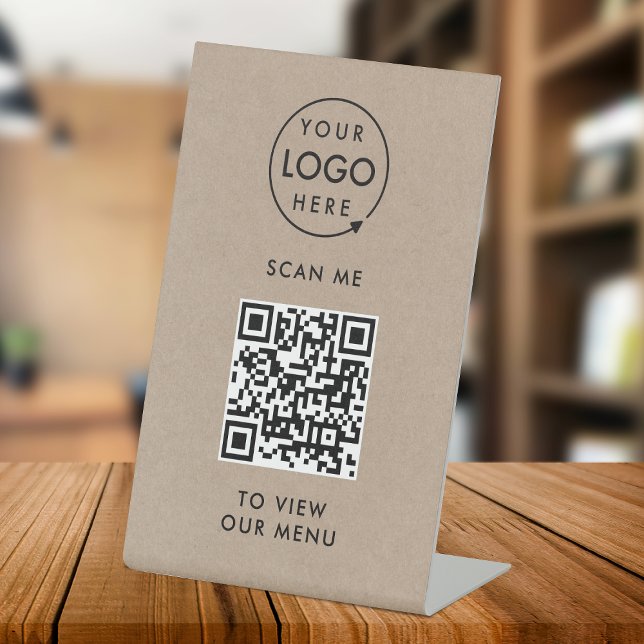 QR Code Menu | Logo Rustic Kraft Contactless Pedestal Sign (Creator Uploaded)
