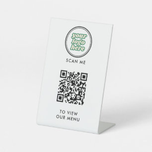 QR Code Menu Logo white Contactless Modern Pedestal Sign