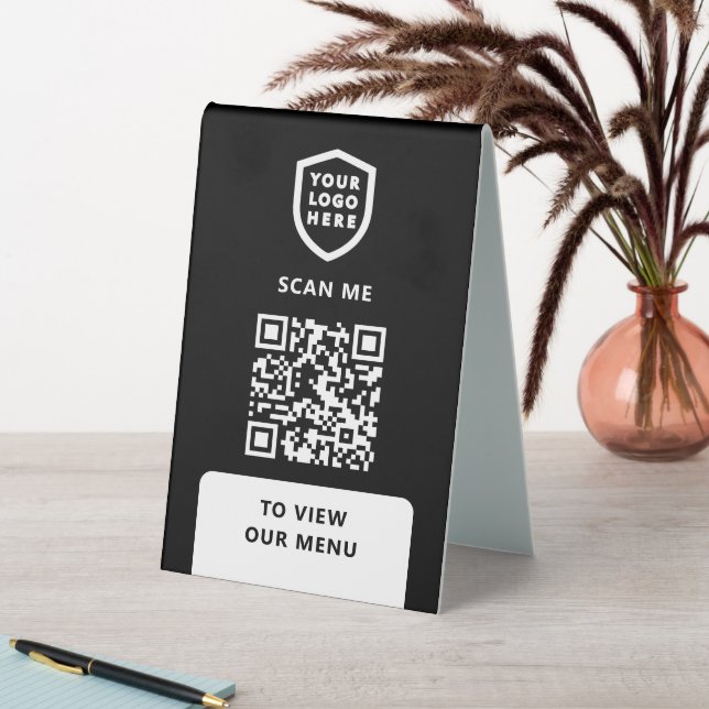 QR Code Menu | Logo White Modern Table Tent Sign (In SItu (Table))