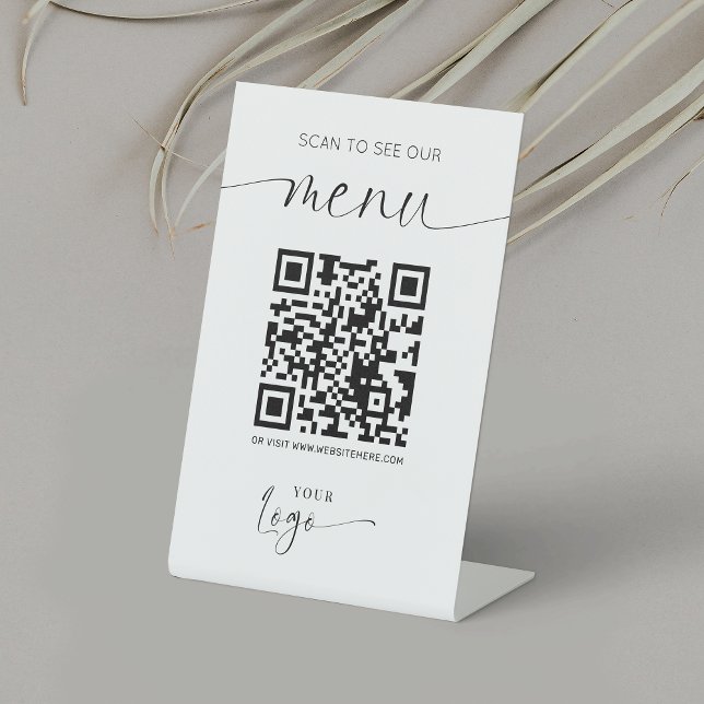 QR Code Menu Modern Logo Contactless Restaurant Pedestal Sign (Make it easy for customers to see your price list or menu with this QR code business sign)