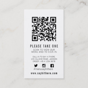 Qr code menu scan business card
