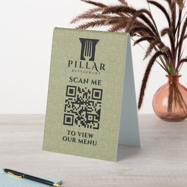 QR Code MenuSage Green Linen Custom Logo (In SItu (Table))