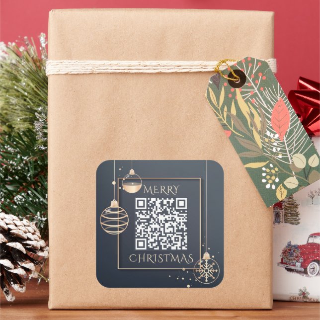 QR Code Merry Christmas Holidays Corporate Modern Square Sticker (Holiday)