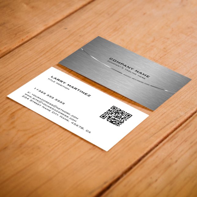 QR Code Metallic Grey and White Business Card (Creator Uploaded)