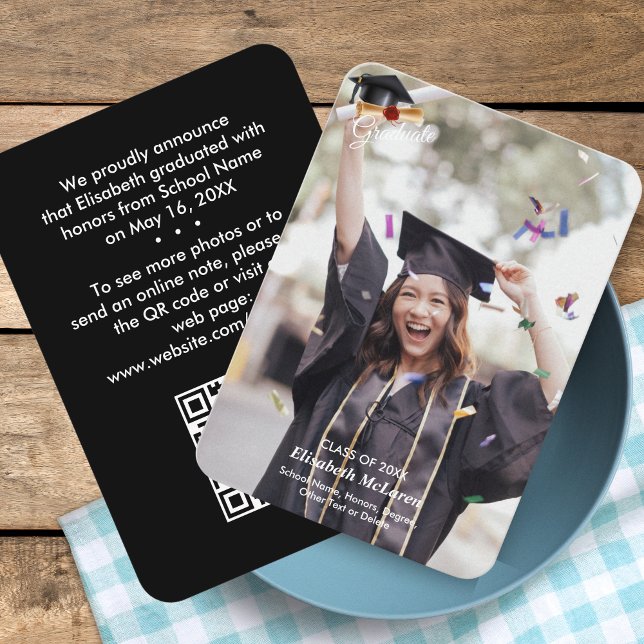 QR Code Mini Graduation Photo Announcement Insert (2025 QR Code Graduation Photo Insert | Elegant & Mini  )