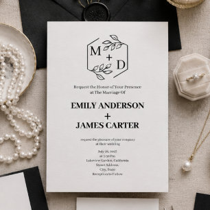 QR Code Minimal Botanical Monogram Wedding  Invitation