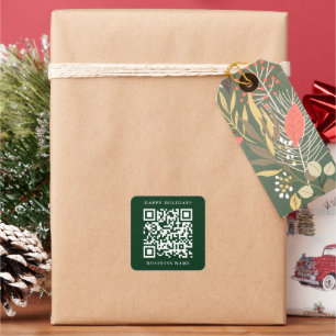 QR Code Minimal Happy Holidays Business Green Square Sticker
