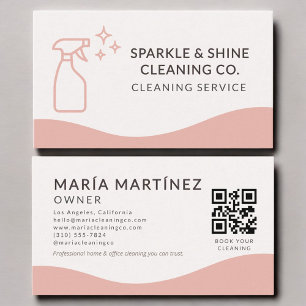 QR Code Minimal Maid & House Cleaning Service Business Card