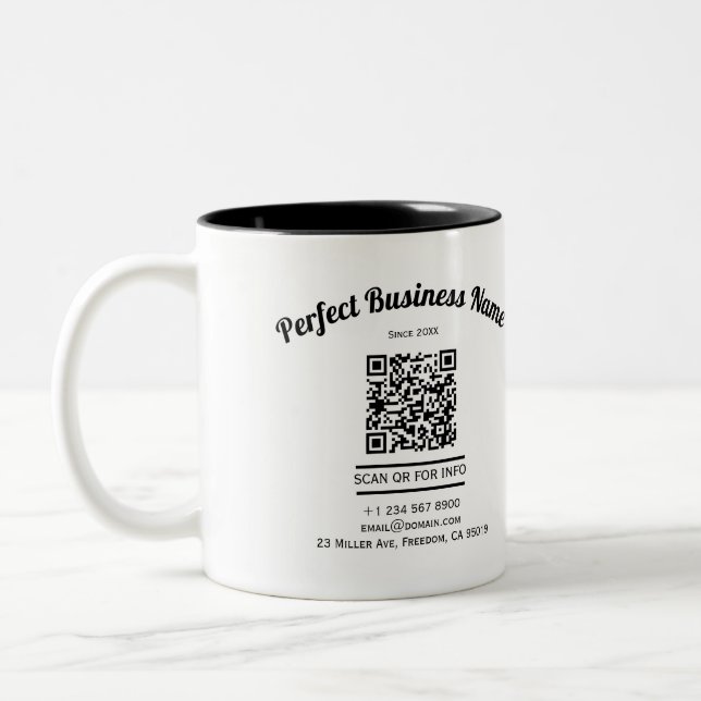 QR Code Minimalist Black And White Simple Clear Two-Tone Coffee Mug (Left)