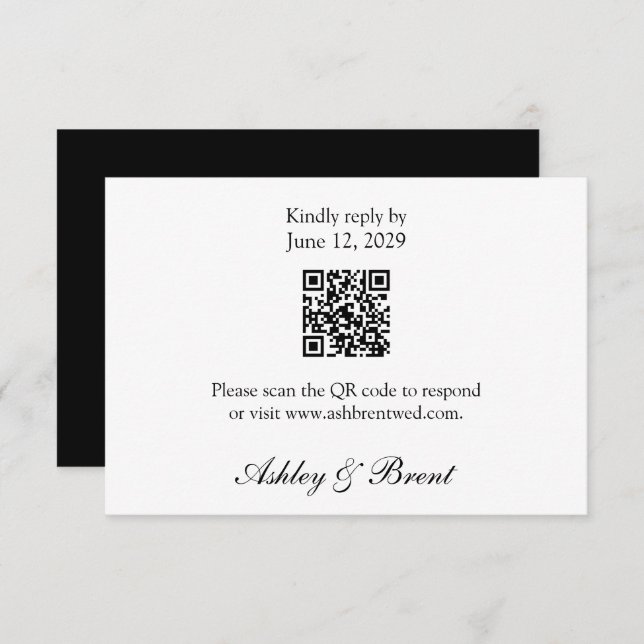 QR Code Minimalist Classic Black White RSVP Card (Front/Back)