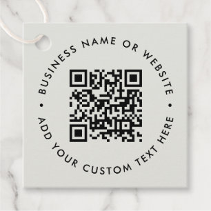 QR Code Minimalist Clean Simple Grey Budget Favour Tags