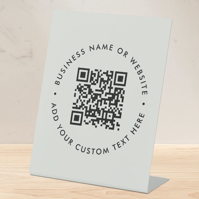QR Code | Minimalist Clean Simple Grey Business Pedestal Sign (Interactive editable QR code tabletop signs to promote your business, products or services.)