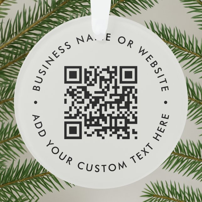 QR Code | Minimalist Clean Simple Grey Ornament (Interactive editable QR code Christmas tree ornament to promote your business, products or services.)