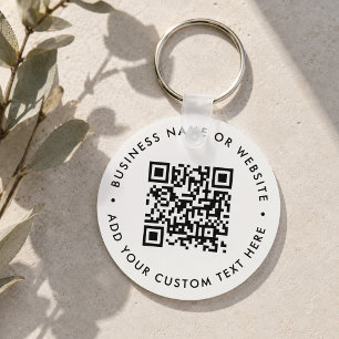 QR Code Minimalist Clean Simple White Budget Key Ring