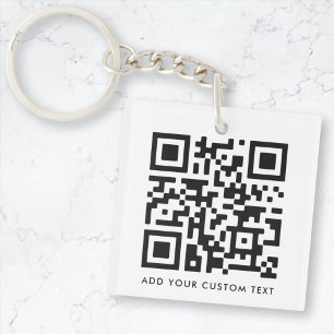 QR Code Minimalist Clean Simple White Custom Text Key Ring