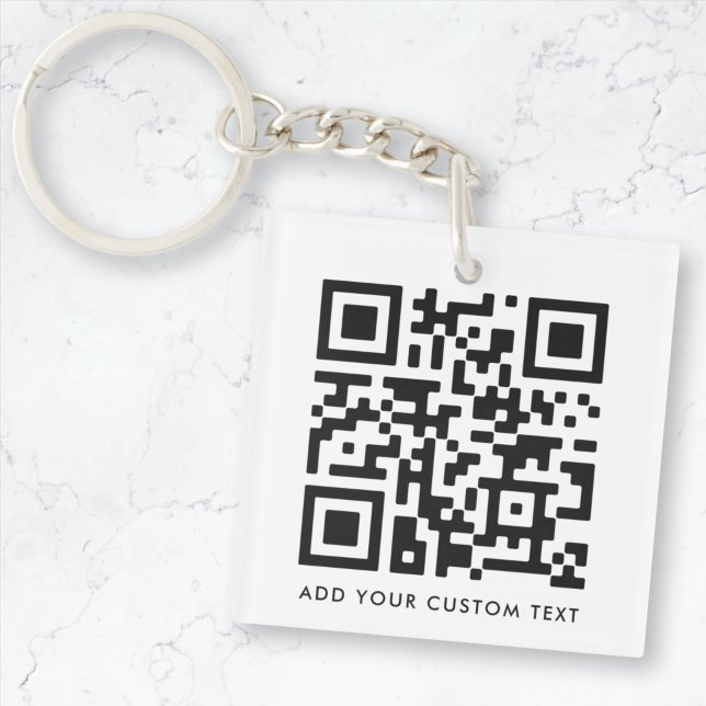 QR Code Minimalist Clean Simple White Custom Text Key Ring (Creator Uploaded)