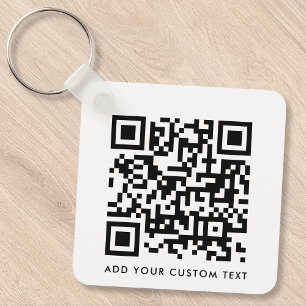QR Code Minimalist Clean Simple White Custom Text Key Ring