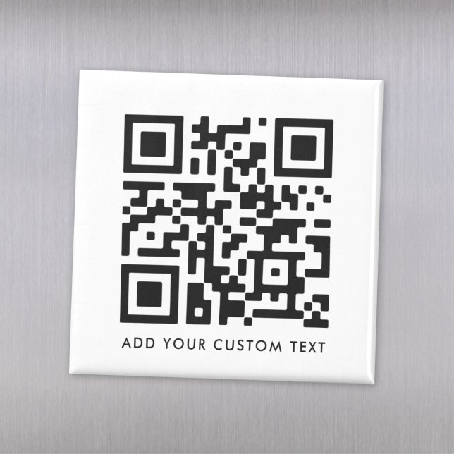 QR Code Minimalist Clean Simple White Custom Text Magnet (Versatile editable magnet template with interactive QR code & text for business or personal use.)