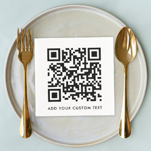 QR Code Minimalist Clean Simple White Custom Text Napkin