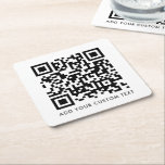 QR Code Minimalist Clean Simple White Custom Text Square Paper Coaster<br><div class="desc">A simple custom white QR code coaster template in a modern minimalist style which can be easily updated with your QR code and custom text,  eg. scan me to...  #QRcode #sticker #business</div>