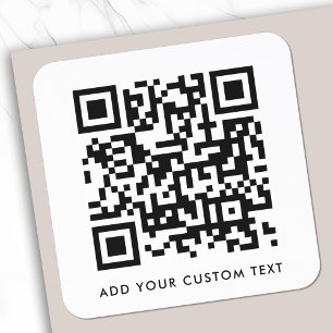 QR Code Minimalist Clean Simple White Custom Text Square Sticker