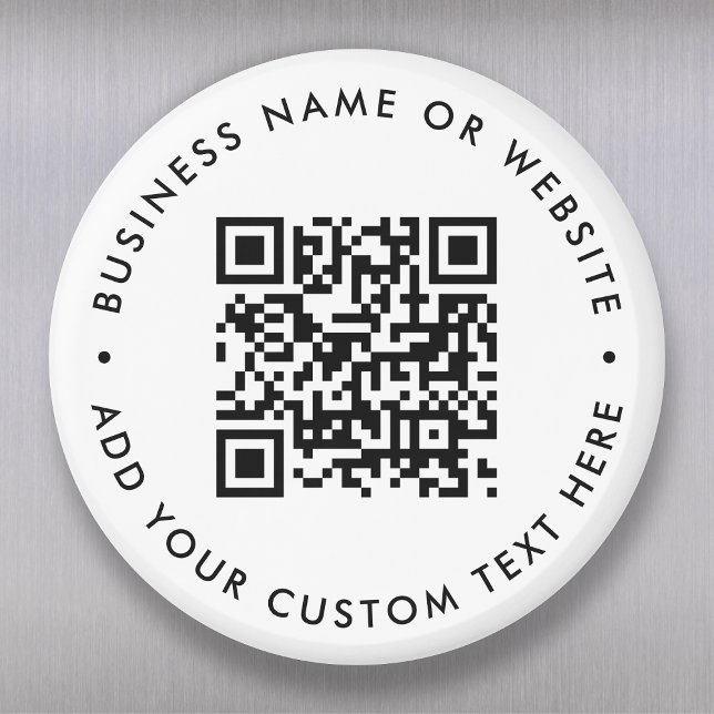 QR Code Minimalist Clean Simple White Round Magnet (Interactive editable QR code value magnets to promote your business, products or services.)