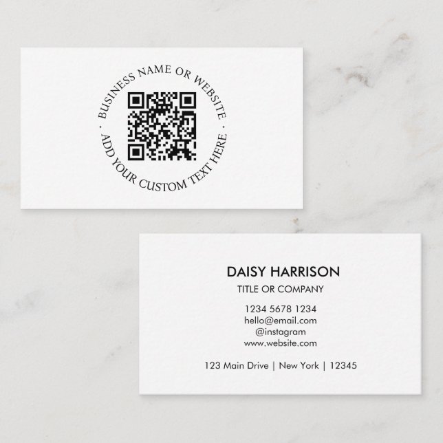 QR Code | Minimalist Clean Simple White Scan Me Business Card (Front/Back)