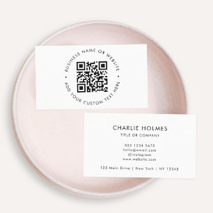 QR Code   Minimalist Clean Simple White Scan Me Business Card