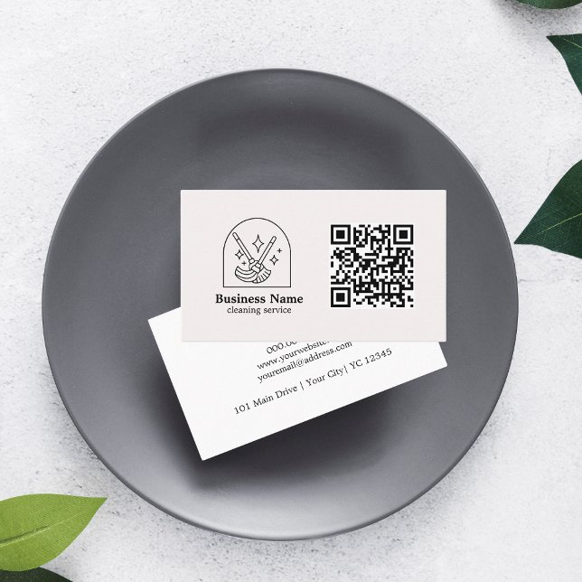 QR Code Minimalist  Cleaning Services Custom Logo Business Card (Creator Uploaded)