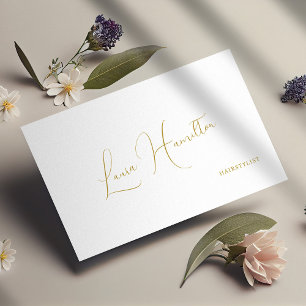 QR code minimalist elegant name gold script  Business Card