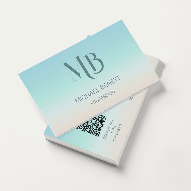  QR Code | Minimalist Initials Coastal Business Card (Creator Uploaded)