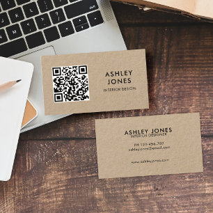 QR Code Minimalist Modern Kraft Business Card