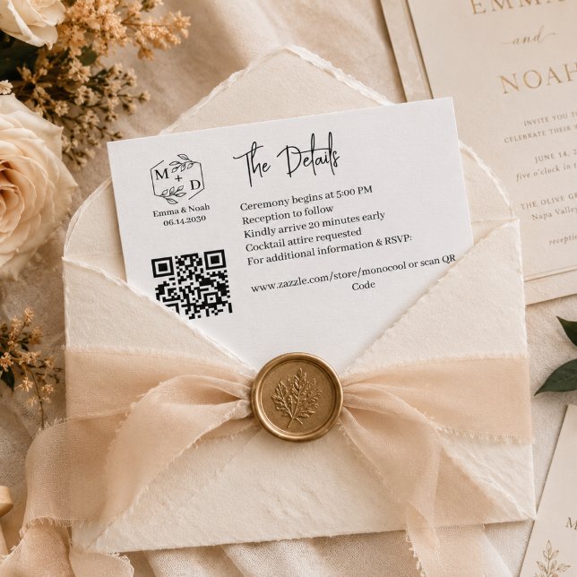 Qr Code Minimalist Monogram Wedding Details  Enclosure Card (Qr Code Minimalist Monogram Wedding Details Enclosure Card)