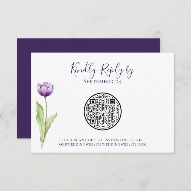 QR Code Minimalist Purple Tulip Wedding RSVP (Front/Back)
