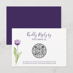 QR Code Minimalist Purple Tulip Wedding RSVP Card