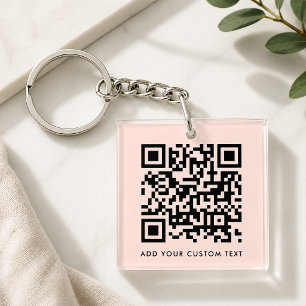 QR Code Minimalist Simple Blush Pink Custom Text  Key Ring