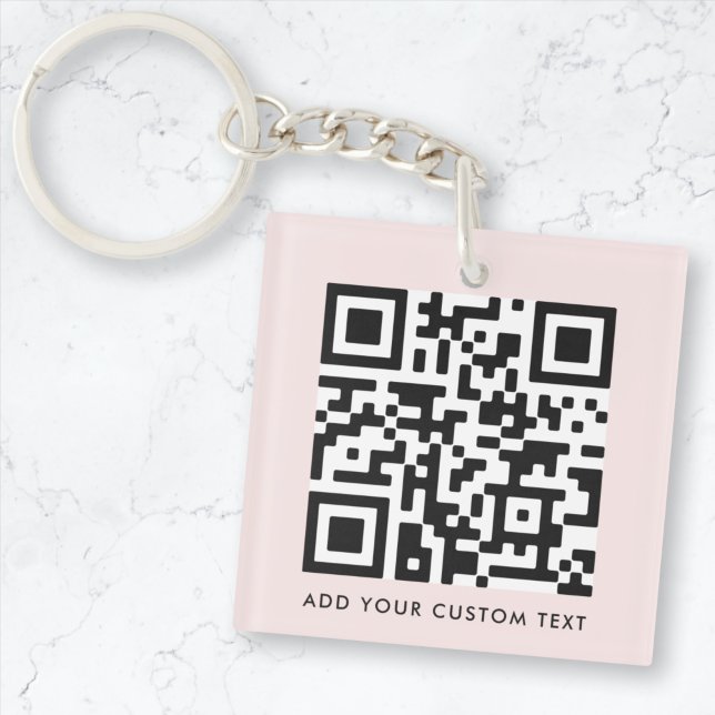 QR Code Minimalist Simple Blush Pink Custom Text  Key Ring (Creator Uploaded)