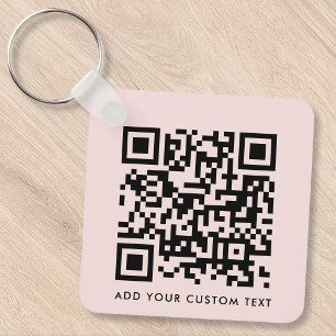QR Code Minimalist Simple Blush Pink Custom Text   Key Ring