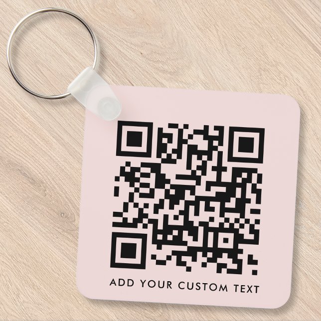 QR Code Minimalist Simple Blush Pink Custom Text   Key Ring (Creator Uploaded)