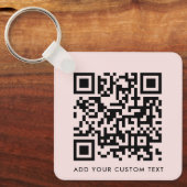 QR Code Minimalist Simple Blush Pink Custom Text   Key Ring (Front)