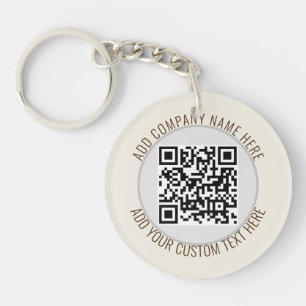 QR Code Minimalist Simple Grey Round Budget  Key Ring